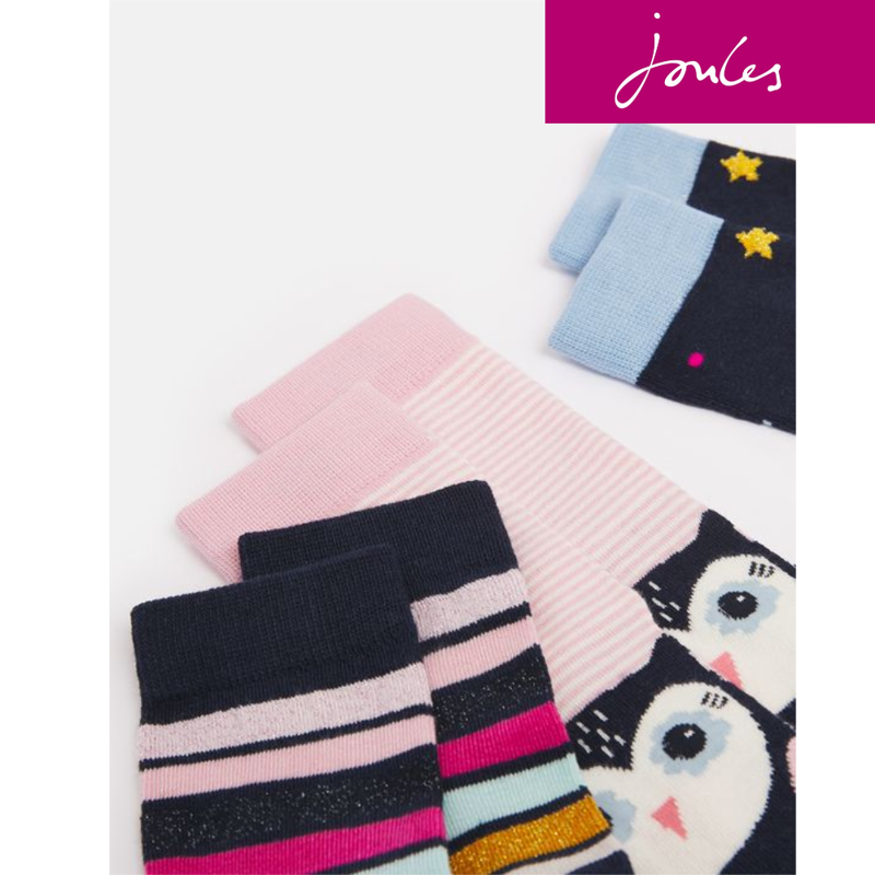 Joules Bamboo 3Pk Socks - Owl Stripe-2